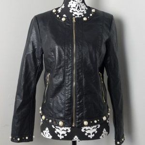 SOLD Frank Lyman Black Faux Leather Pearls/Studded Jacket